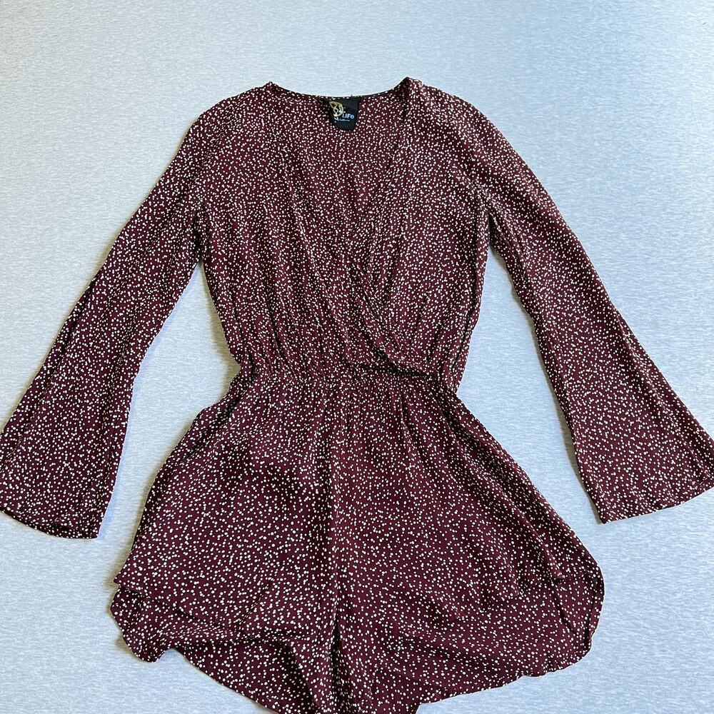 Blue Life Romper Womens Small Long Sleeve Wrap Polka Dot Rayon Made in USA